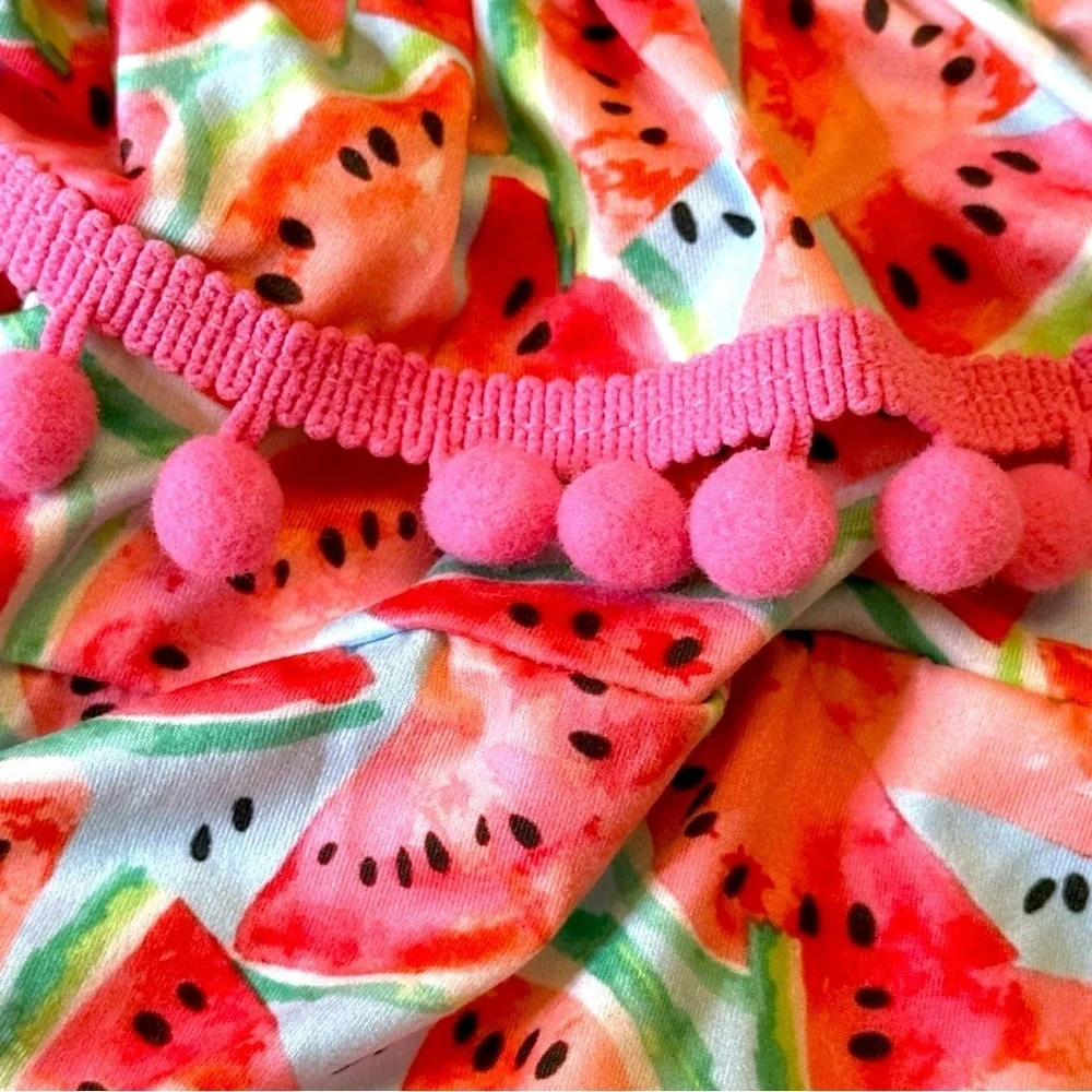 Clover Cottage Baby Boutique Watermelon Pom Pom Baby Girls Romper 0-6M NWOT - Picture 4 of 7